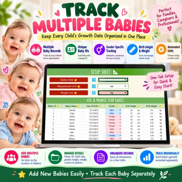 Multiple Baby Growth Tracker Spreadsheet